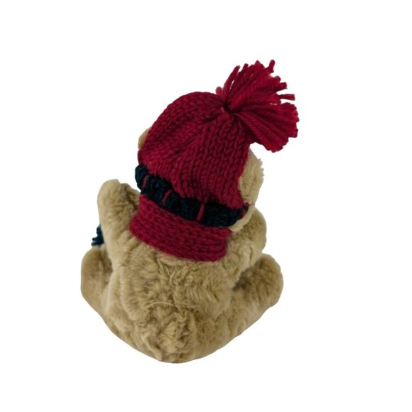 Hugfun Teddy Bear Plush Tan 6" Stuffed Animal Toy Christmas Knit Hat Scarf Vtg - Picture 2 of 5